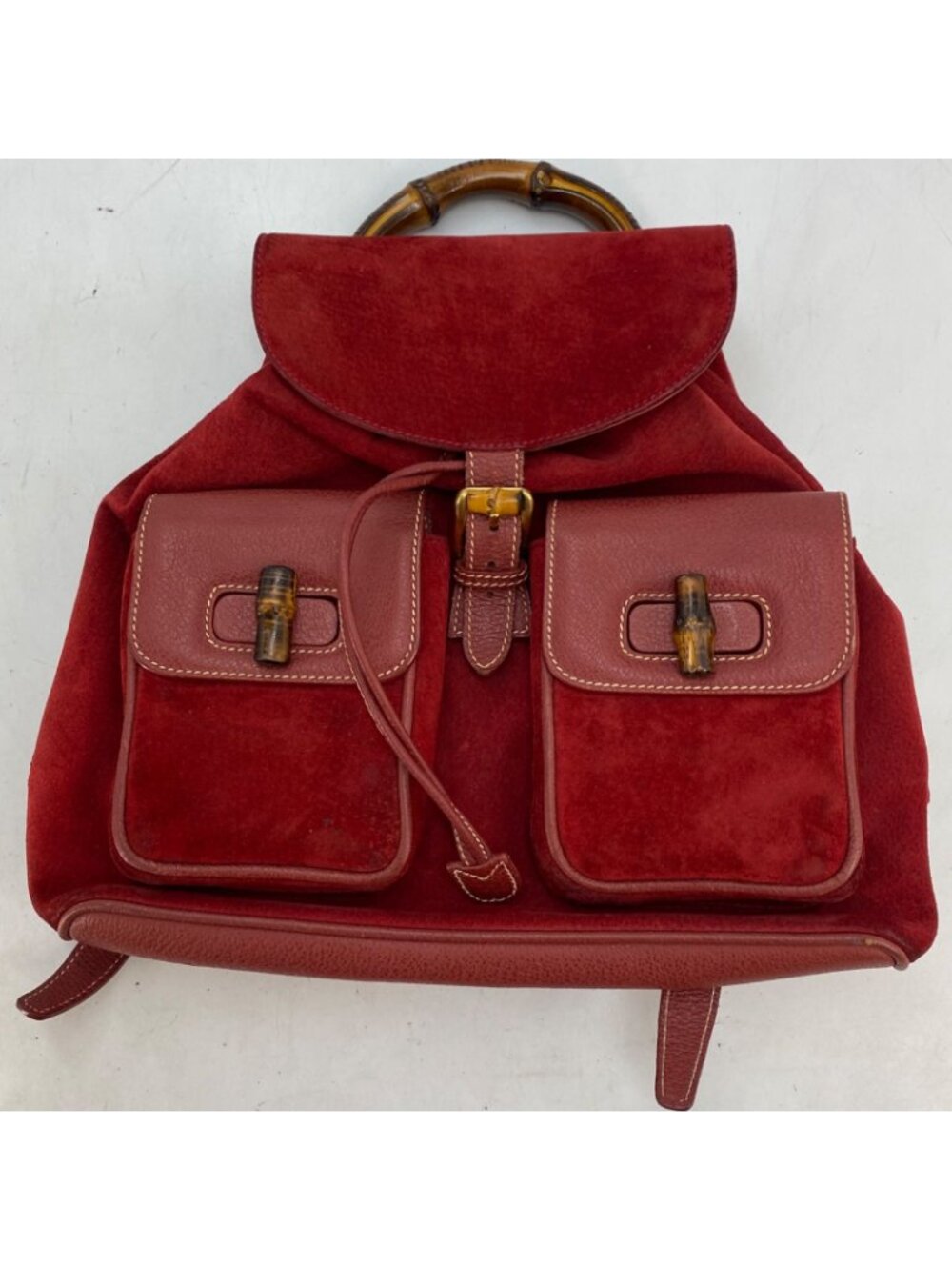 Gucci Backpack Suede Red Travel Business Bamboo - Picture 13 of 15